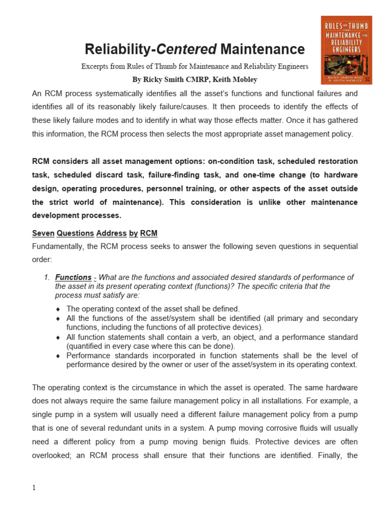Reliability Centered Maintenance | PDF