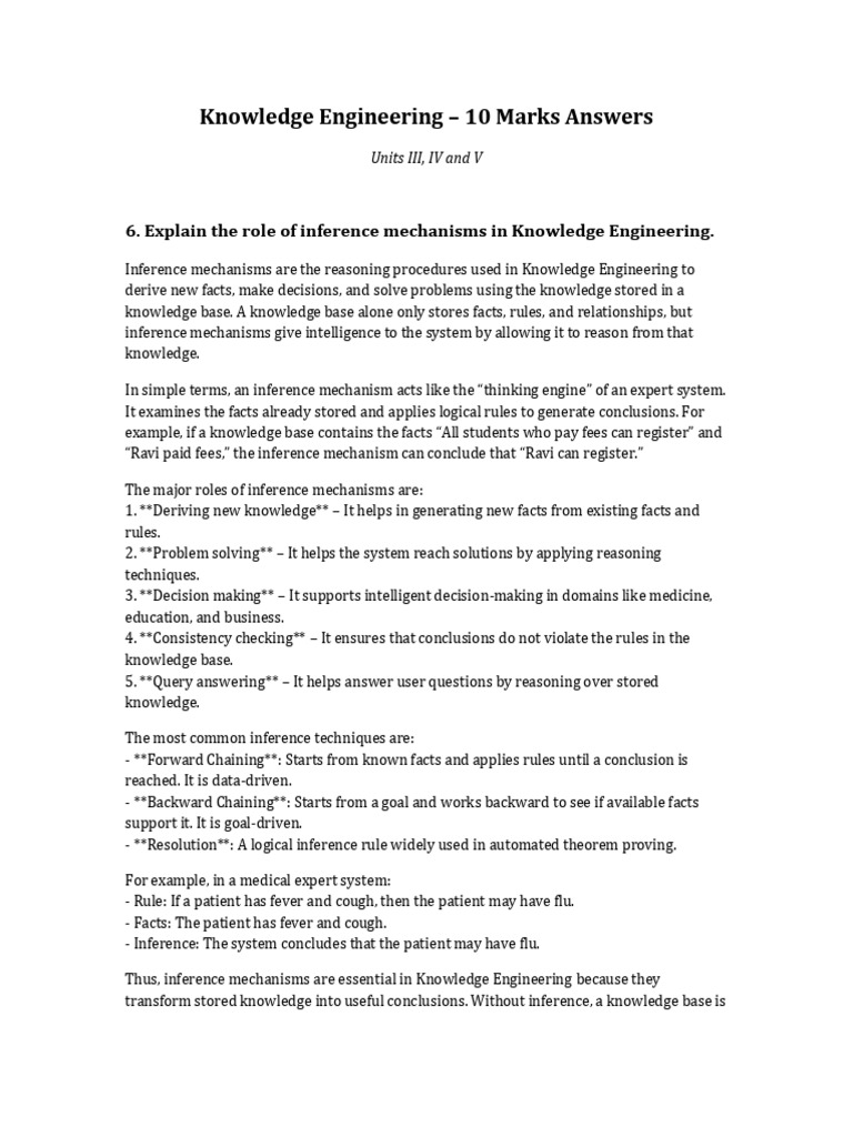 Knowledge Engineering 10 Marks Answers (1) (1) | PDF | Artificial ...
