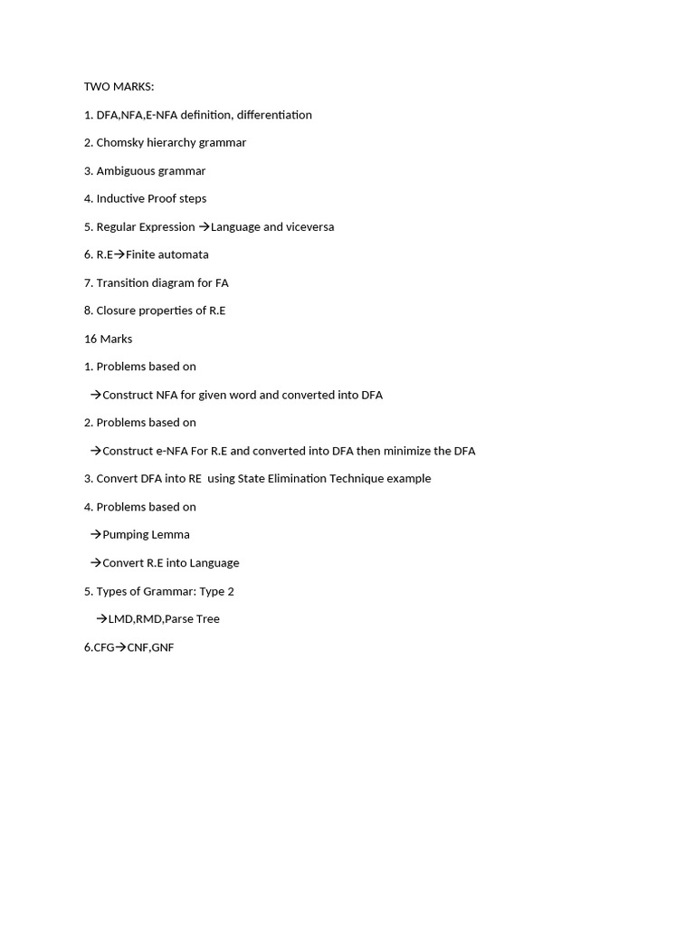 IT-1 TOC Important Questions | PDF