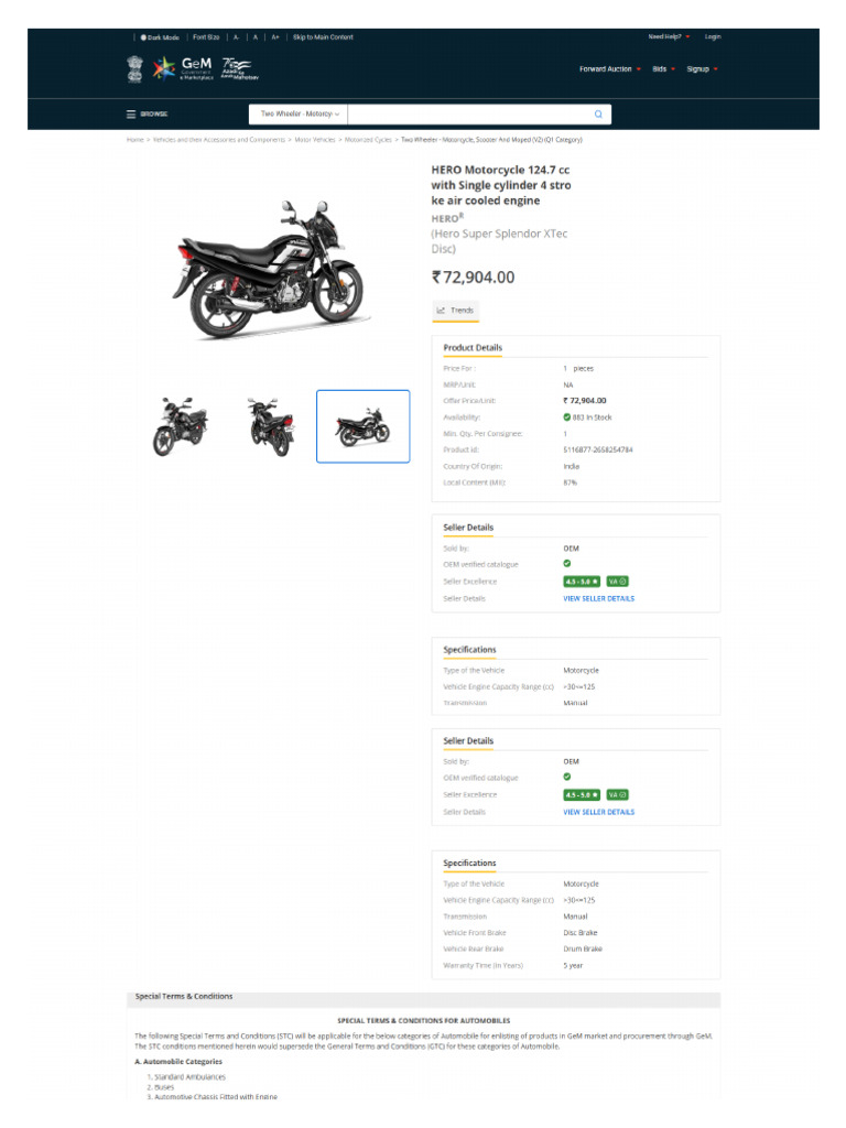Hero Super Splendor XTec Disc Mkp Gem Gov in Two Wheeler Motorcycle ...