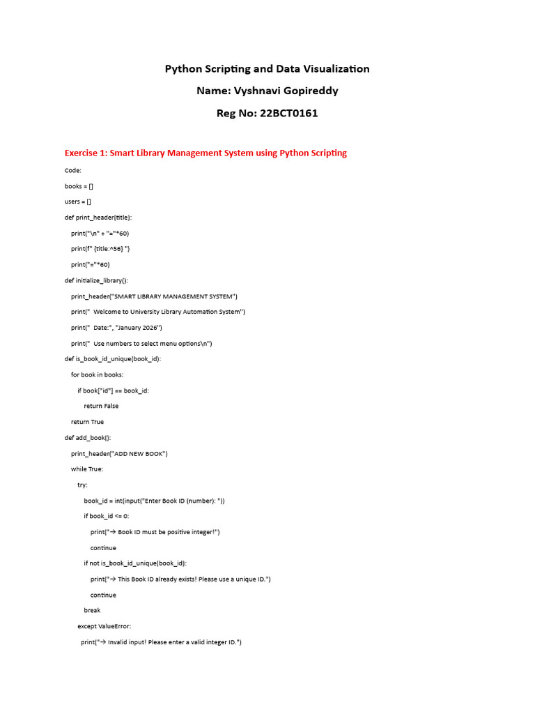 22BCT0161 Vyshnavi Gopireddy PythonScript | PDF | Computer Programming ...