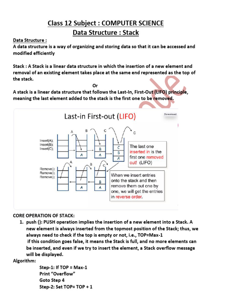 Stack CLASS 12 Computer Science | PDF | Algorithms | Applied Mathematics