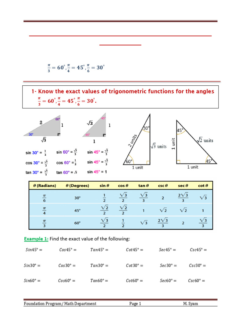 7.3 Computing the Values of Trigonometric Functions of Acute Angles ...