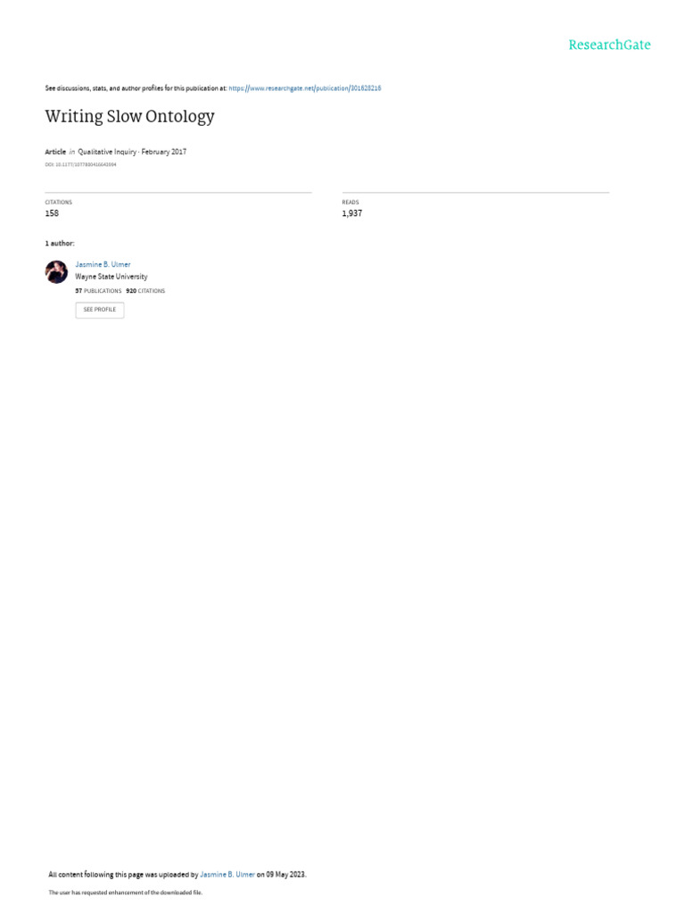 Ulmer 2016 Writing Slow Ontology | PDF