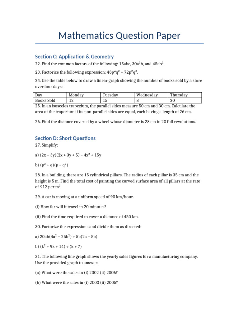 Maths Question Paper Print Ready-1 | PDF | Area | Mathematics