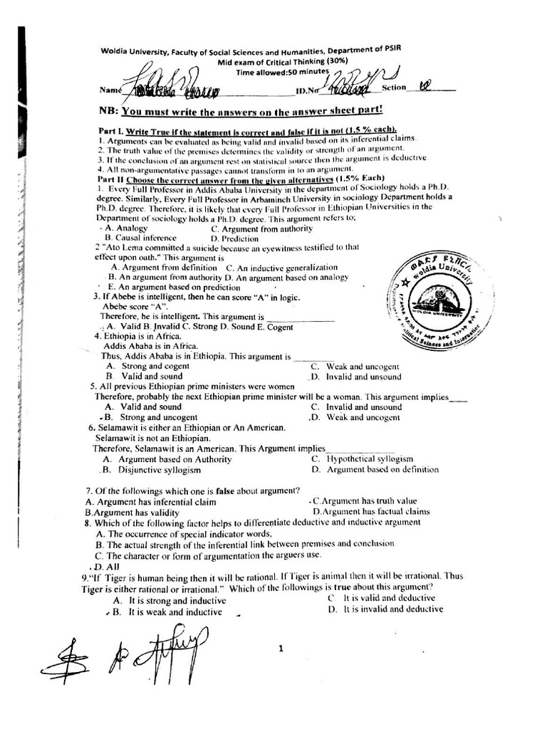 Logic Mid and Final From Woldia University | PDF