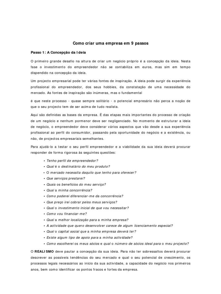 Como Criar Uma Empresa em 9 Passos | PDF, image size:768x1024