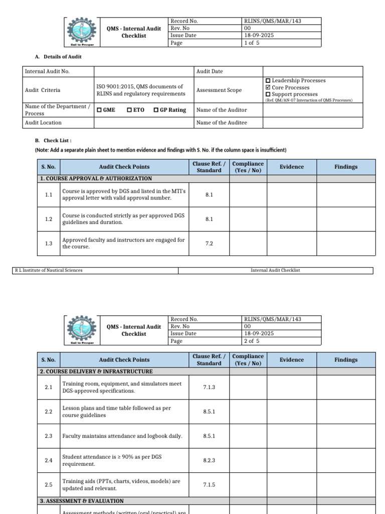 02.acd Courses Internal Audit Checklist | PDF | Audit | Internal Audit