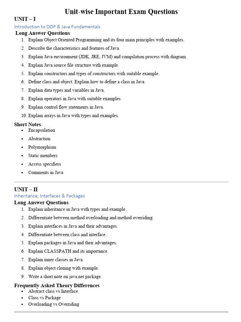 Java Unit Wise Imaportant Quesion | PDF | Java (Programming Language ...
