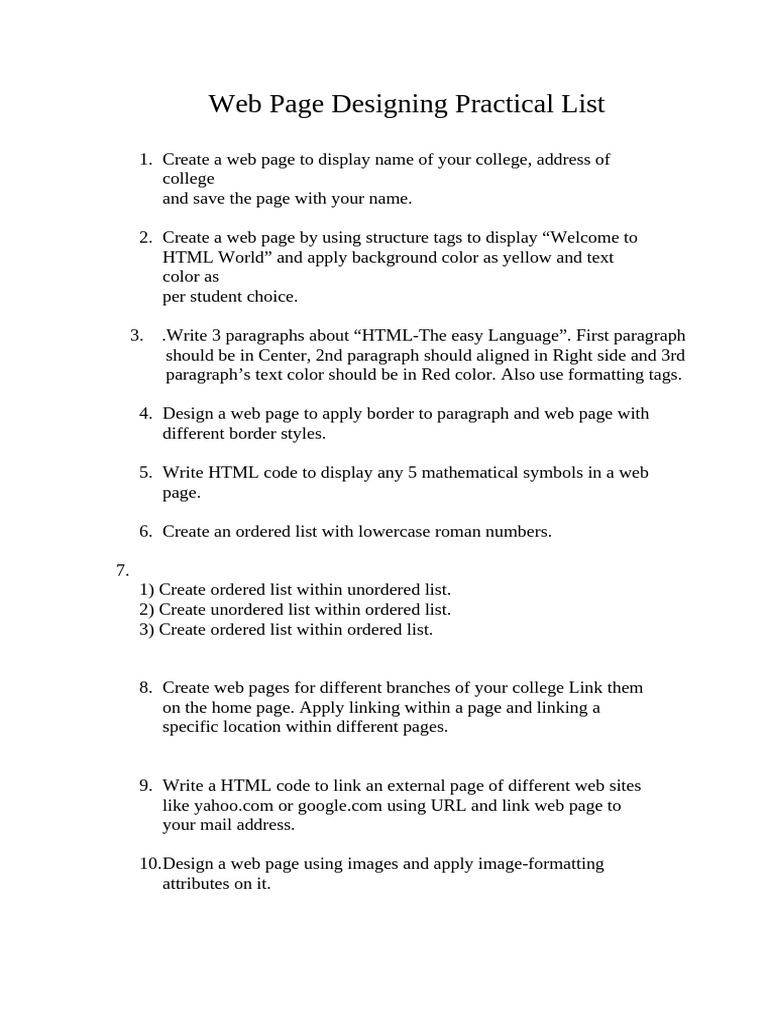 Web Page Designing Practical List | PDF