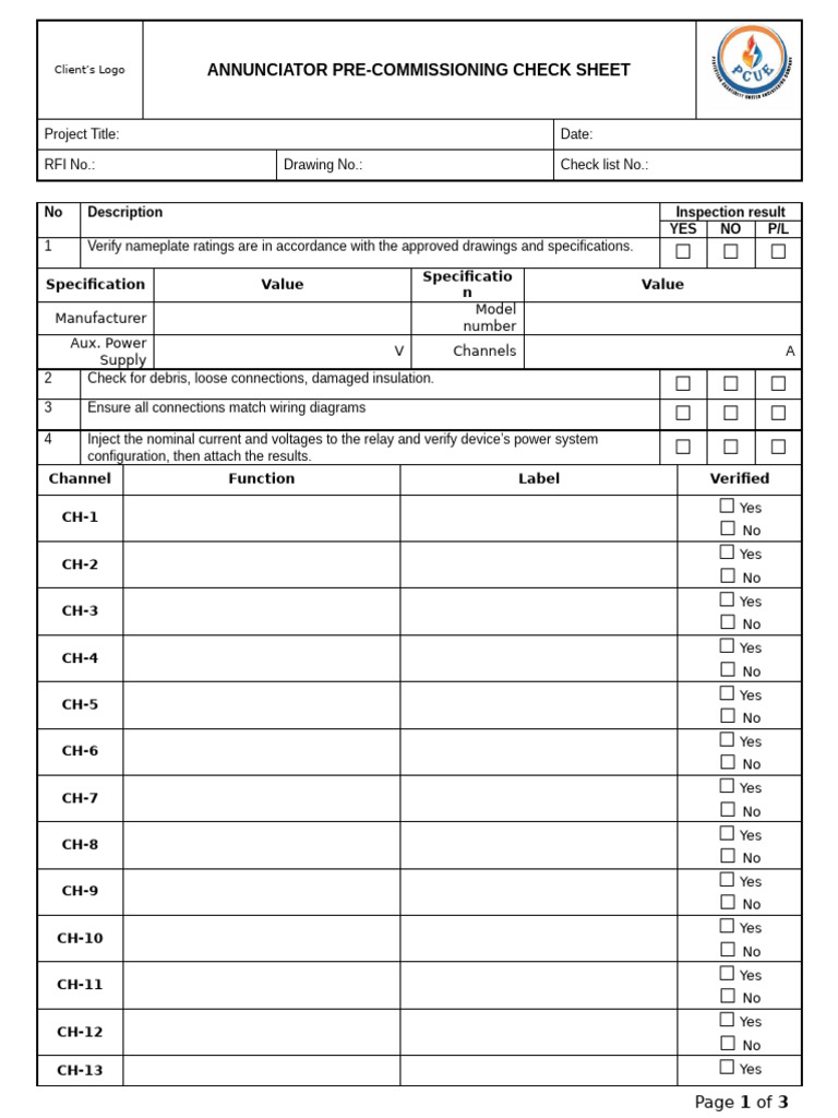 CS_Annunciator Pre-commissioning Check Sheet | PDF | Specification ...