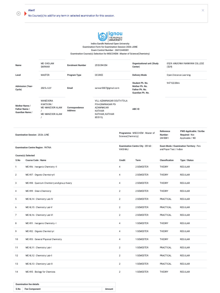 Ignou Exam Form (1) | PDF