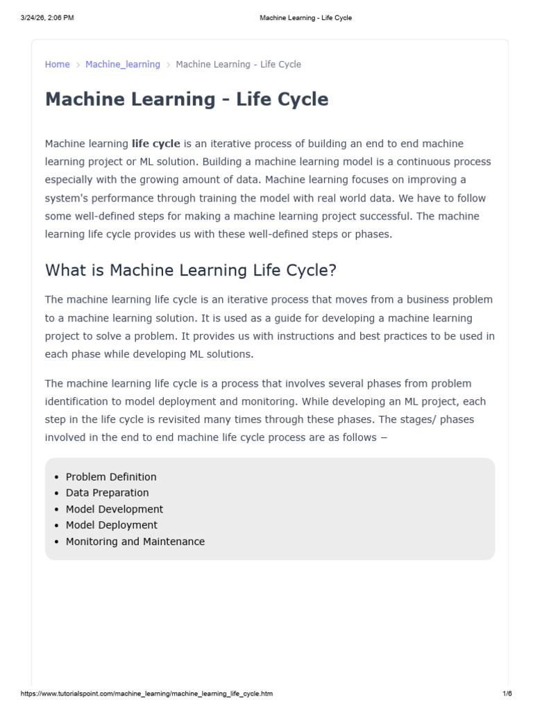 Machine Learning - Life Cycle | PDF