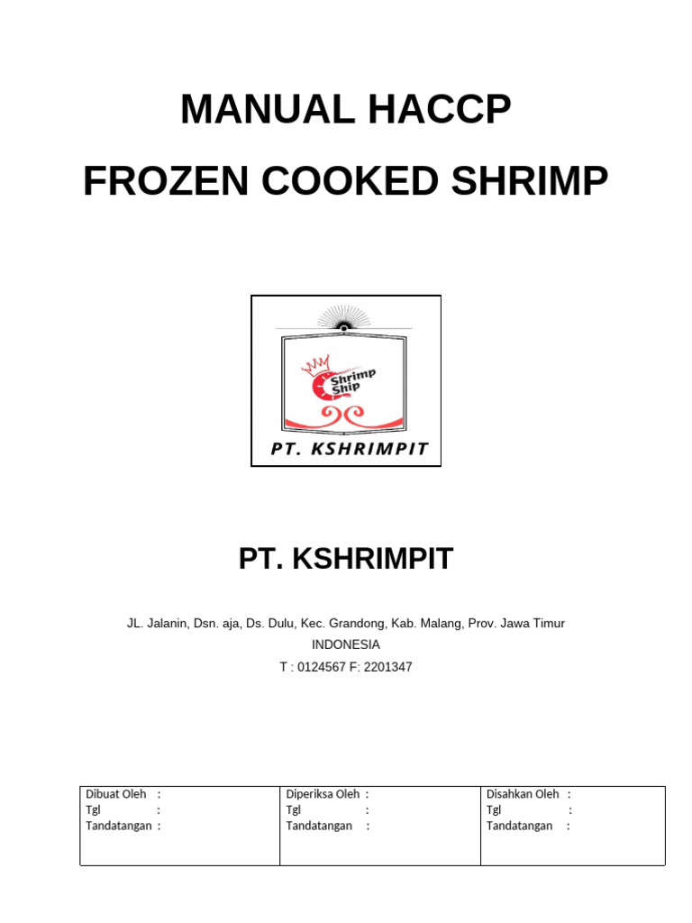 Manual Haccp Shrimp Form Praktek 3 | PDF