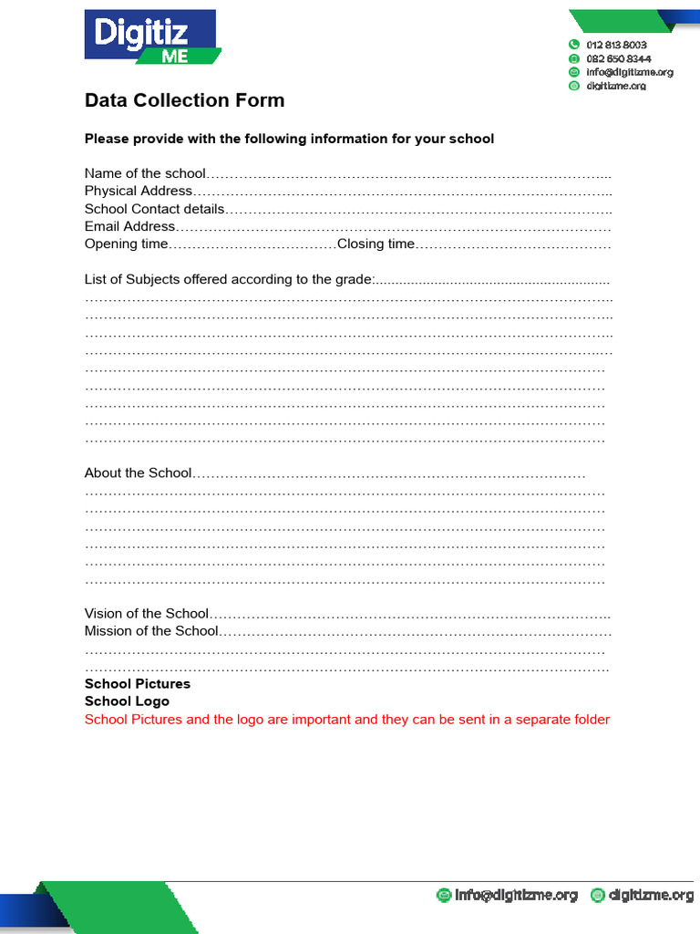 Digit Iz Me Data Collection Form | PDF