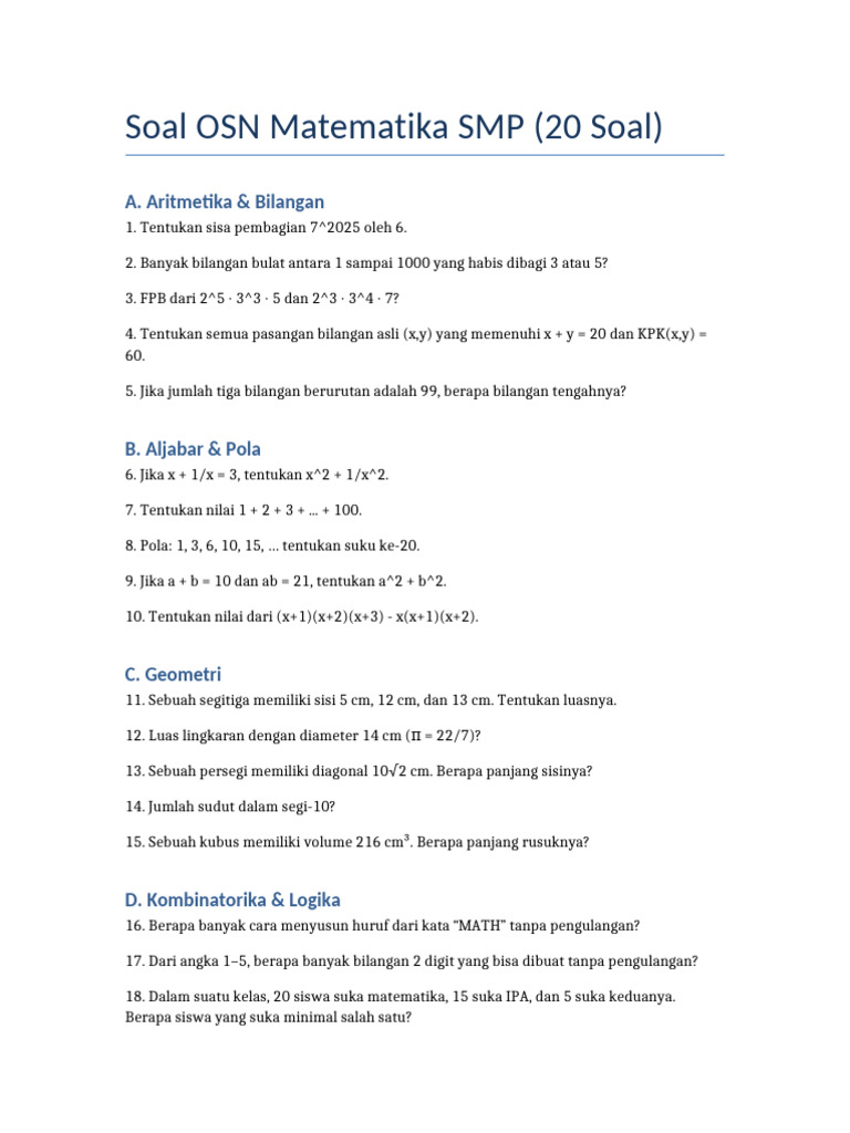 Soal OSN Matematika SMP | PDF