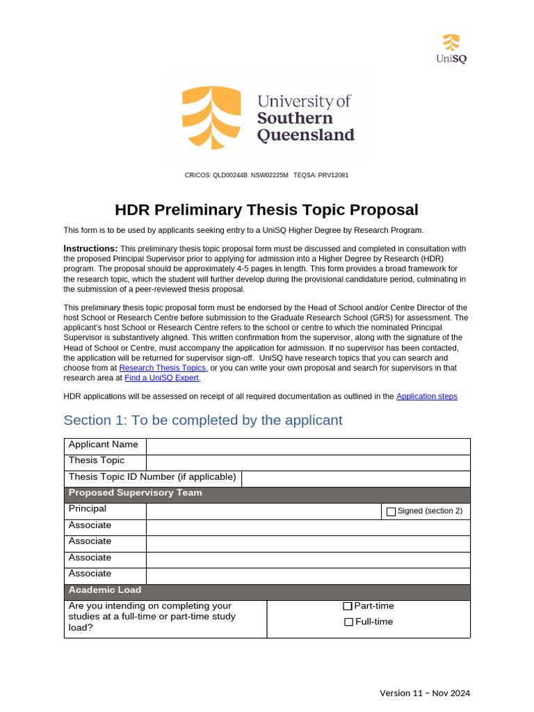 Preliminary Thesis Topic Proposal Form_Oct 2025 | PDF | Thesis ...