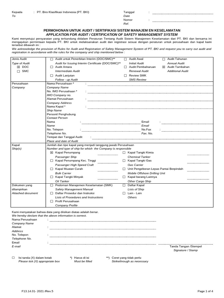 Form Permohonan ISM Code | PDF