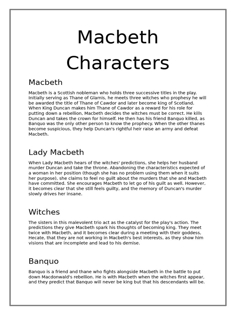 Characters and Plot Diagram | PDF | Macbeth | Shakespearean Tragedies