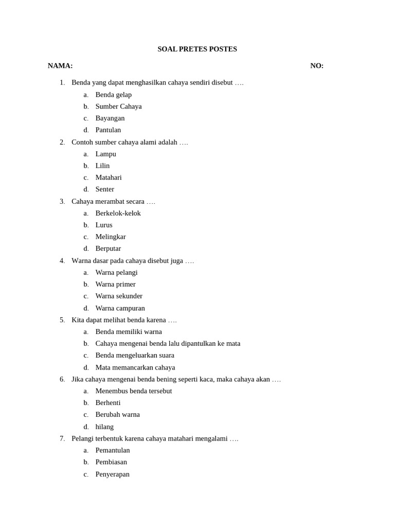 Soal Pretes Postes | PDF