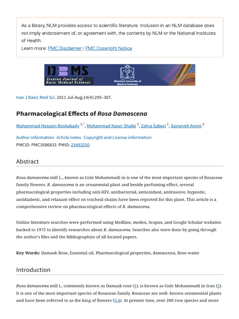 Pharmacological Effects of Rosa Damascena - PMC | PDF | Amyloid Beta
