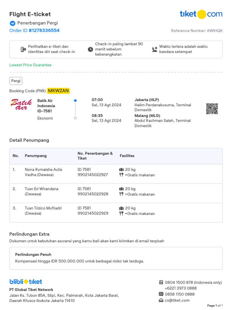 Contoh Flight E-ticket | PDF