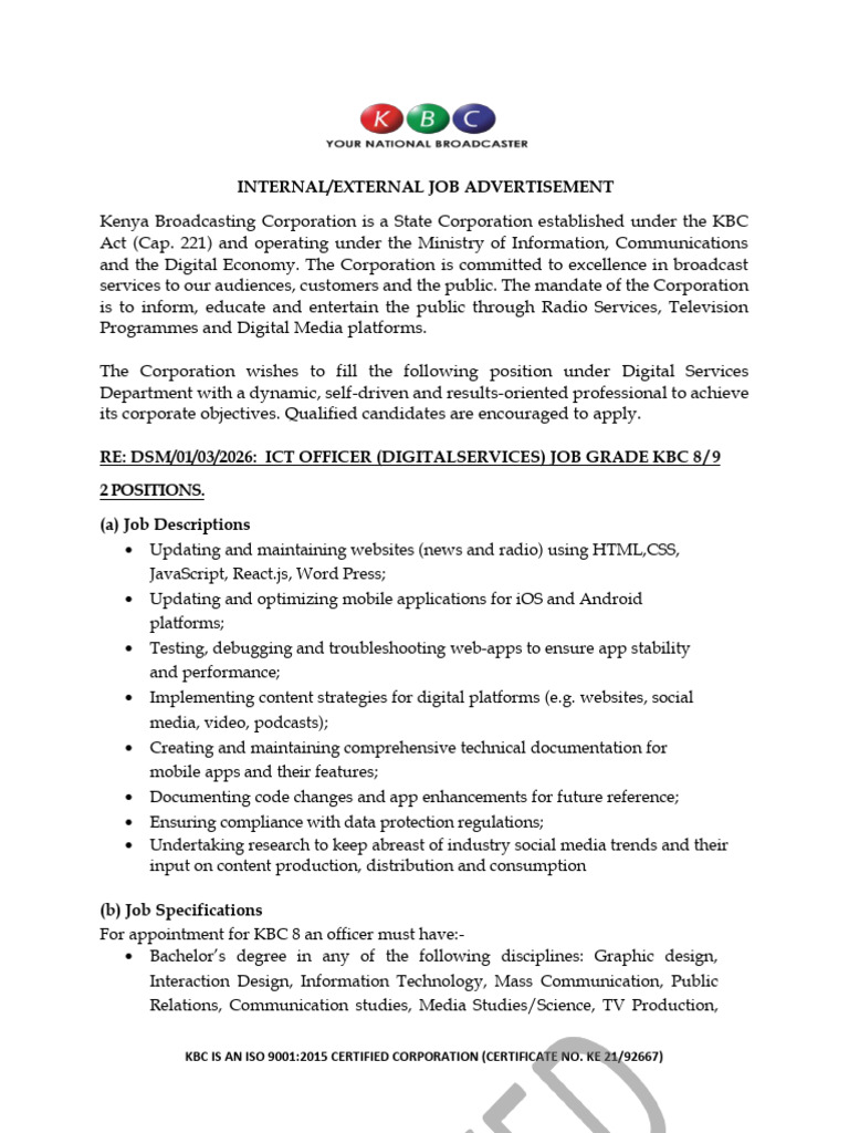 Internal -External Job Advertisement - Digital Services Department ...