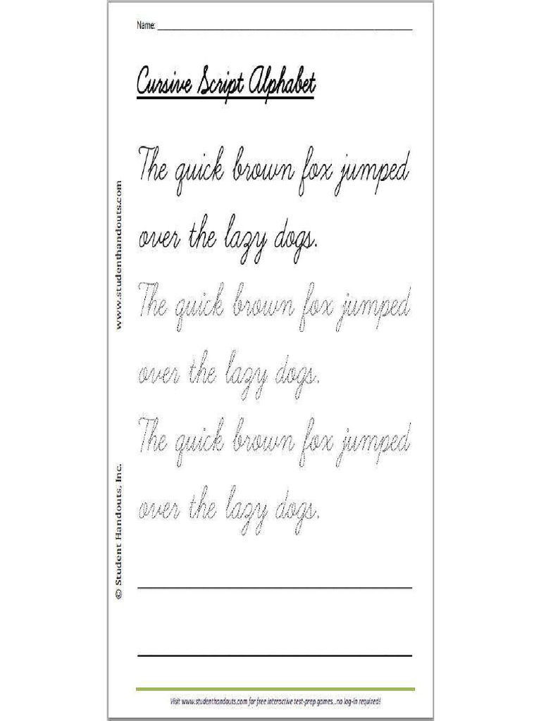 Quick Brown Fox Cursive Script Handwritinng Practice | PDF