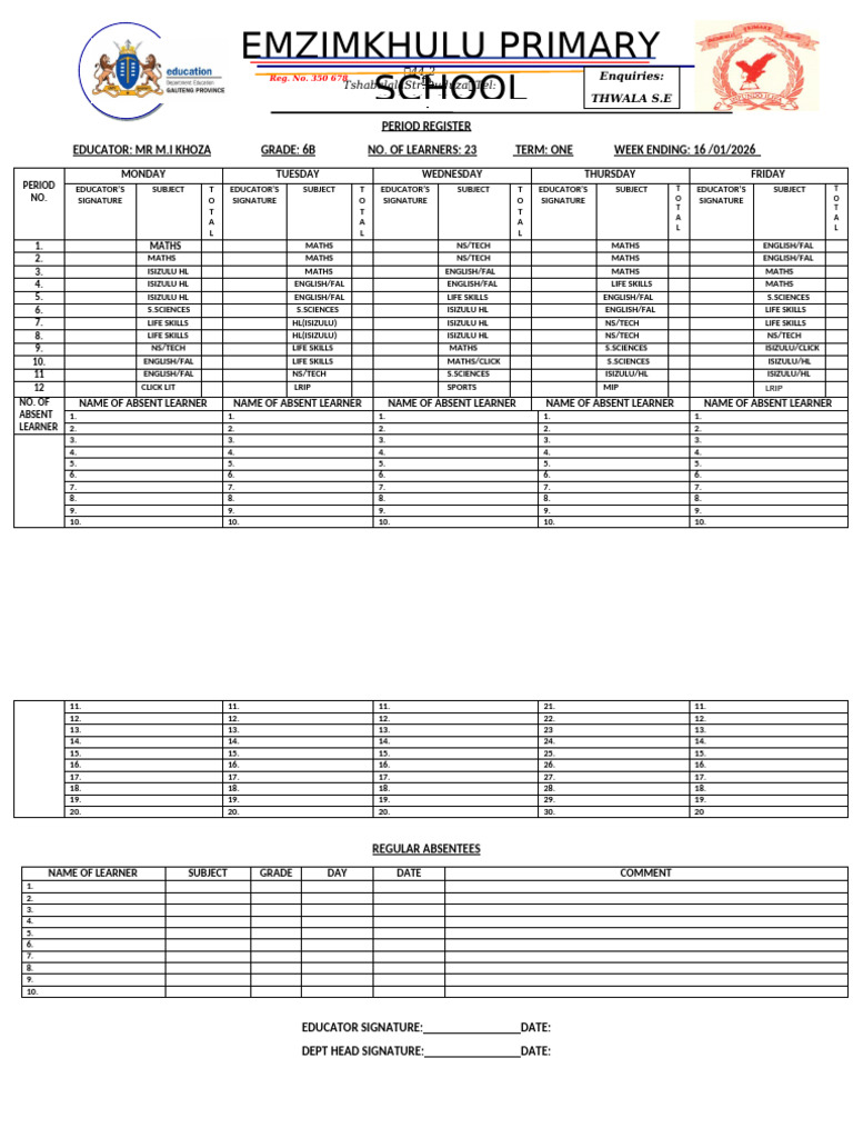 2025 TERM 3 PERIOD REGISTERS | PDF