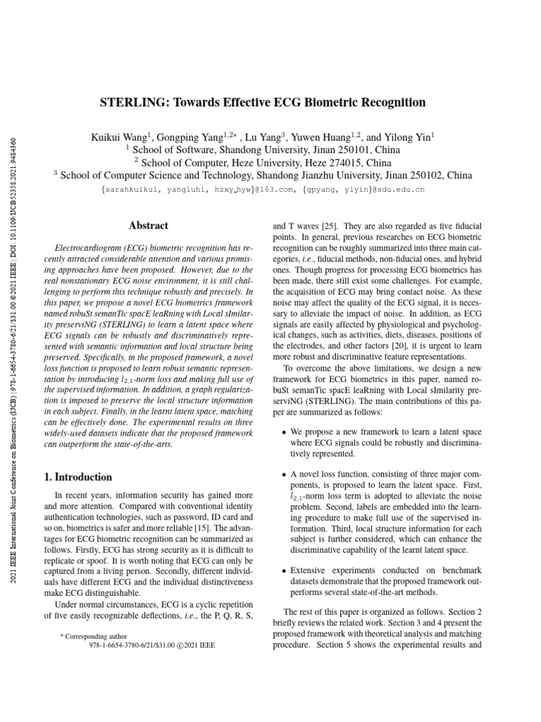 STERLING Towards Effective ECG Biometric Recognition | PDF ...