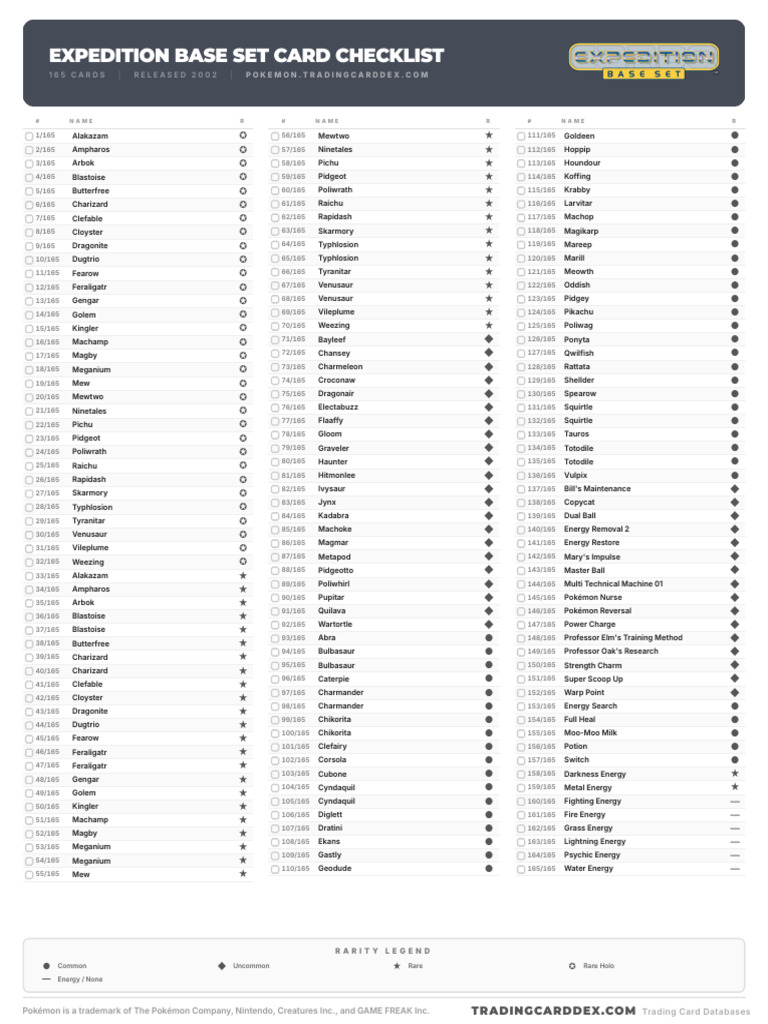 Pokemon Expedition Base Set Card Checklist | PDF