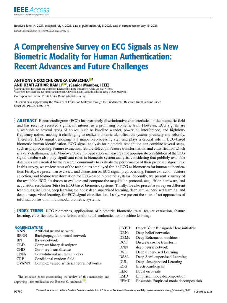 A Comprehensive Survey on ECG Signals as New Biometric Modality for ...