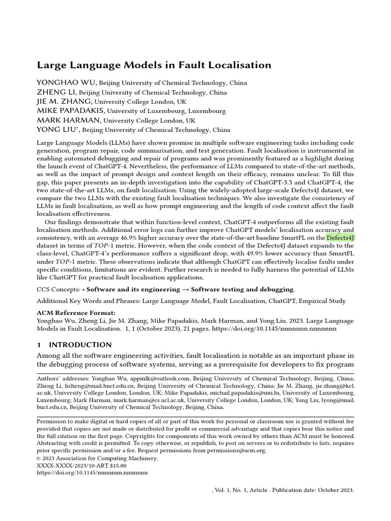 Large Language Models in Fault Localisation | PDF | Accuracy And ...