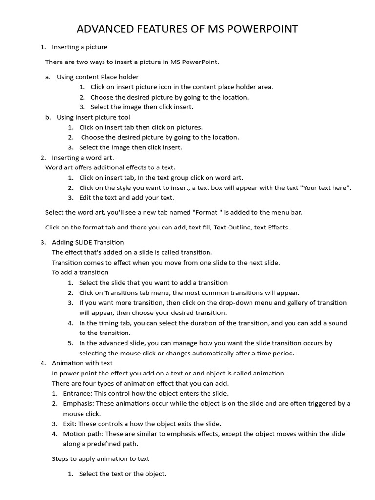 ADVANCED FEATURES OF MS POWERPOINT | PDF | System Software | Computing