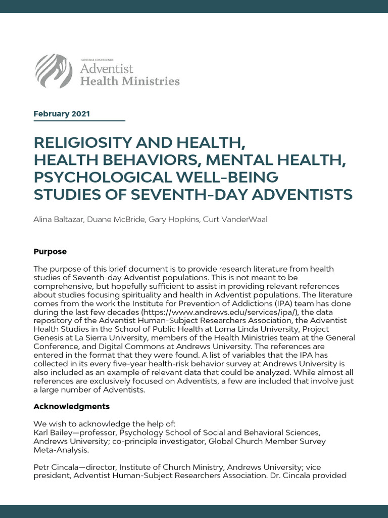 Final List Spirituality Health | PDF | Seventh Day Adventist Church ...