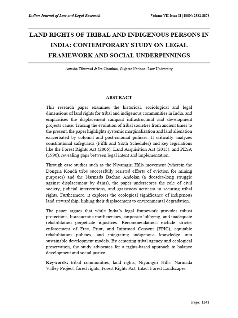 Land Rights of Tribal and Indigenous Persons in India - Contemporary ...