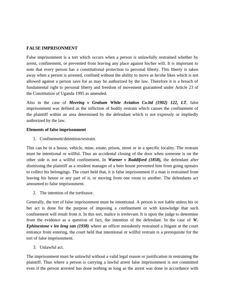 False Imprisonment Presentation | PDF | Tort | Criminal Justice