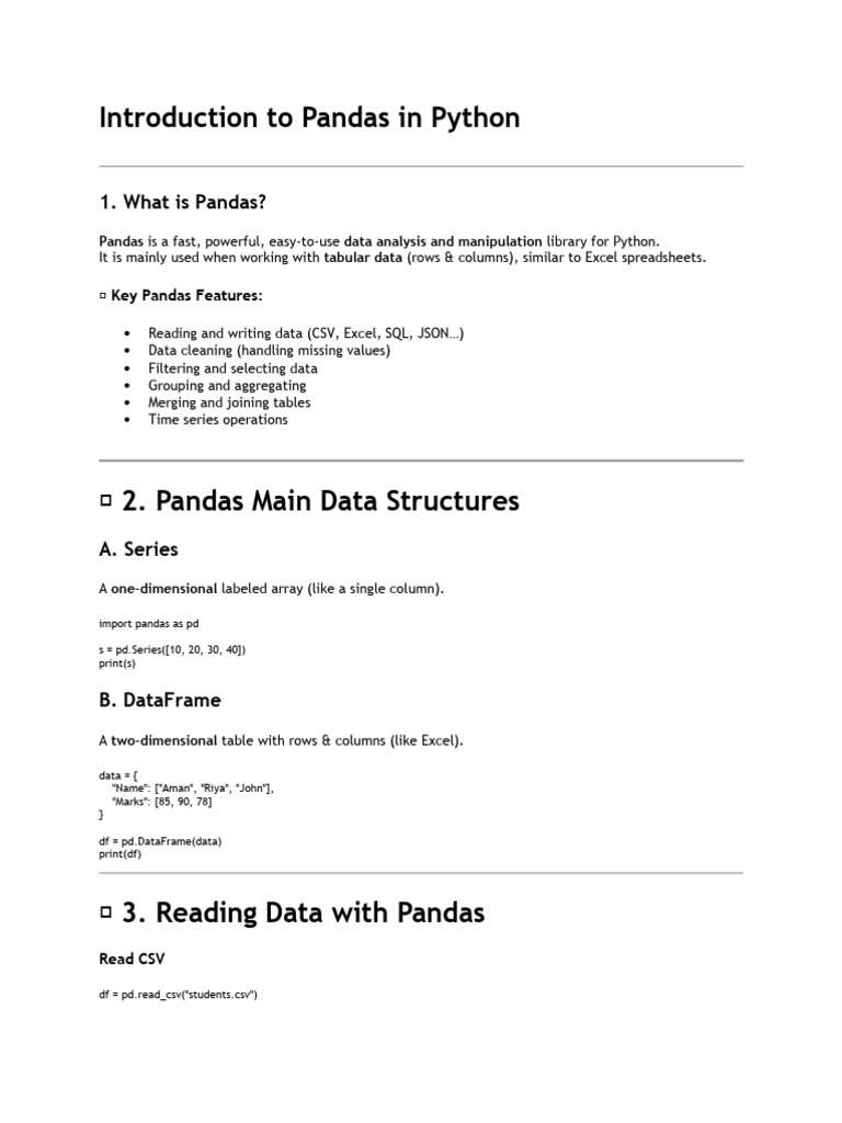 Introduction to Pandas in Python | PDF | Computer Data | Computer Science