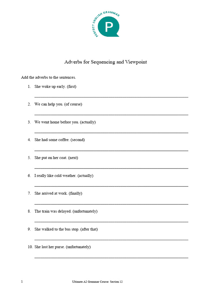 A2.12 Exercise - Adverbs for Sequencing and Viewpoint | PDF | Chess ...