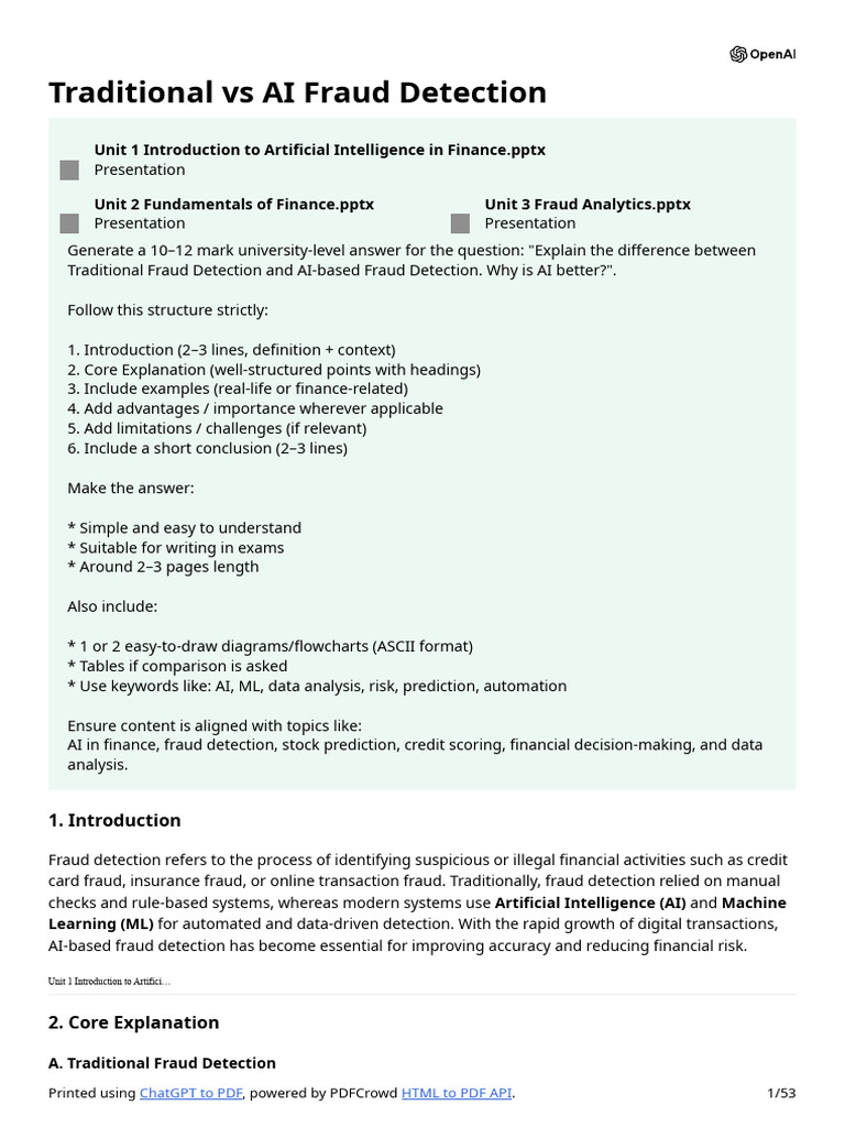 Traditional vs AI Fraud Detection | PDF | Machine Learning | Artificial ...