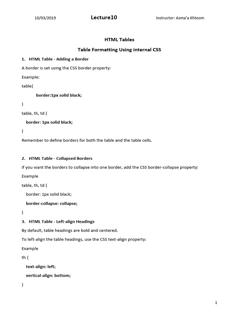Lecture9 - HTML Tables Part2 | PDF