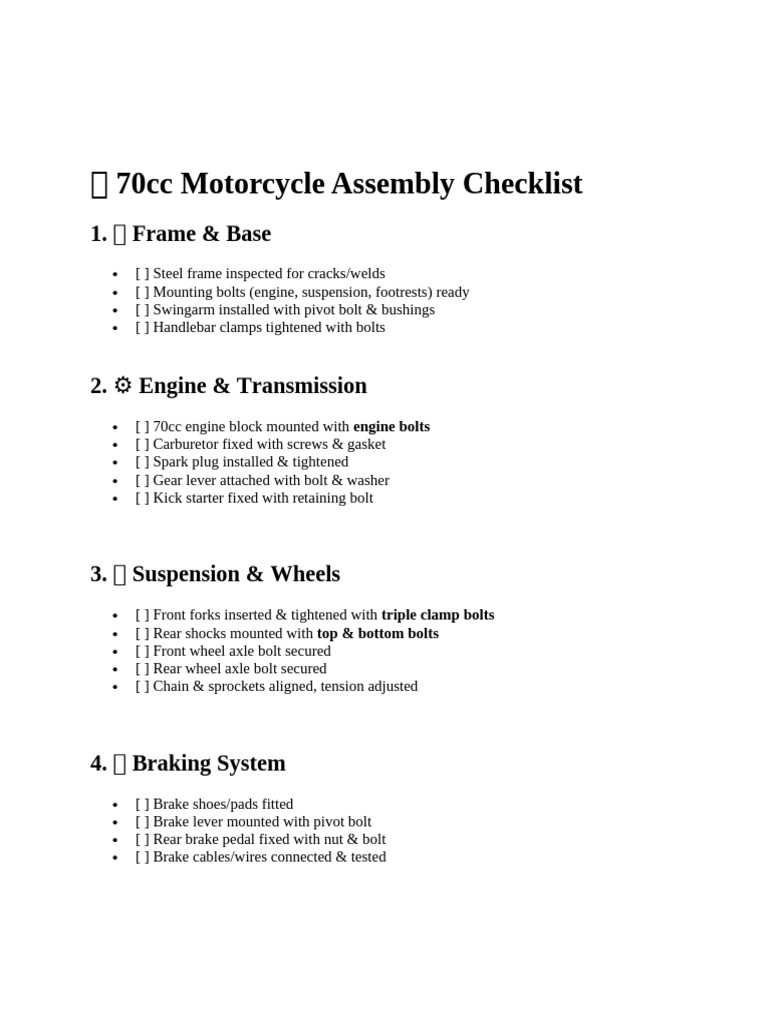 Checklist of Motorcycle | PDF