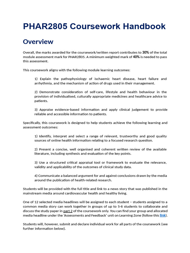 Coursework Handbook | PDF