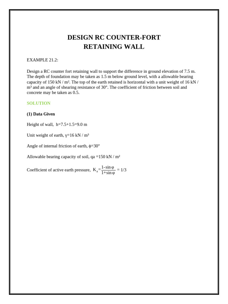 Design RC Counterfort Retaining Wall | PDF