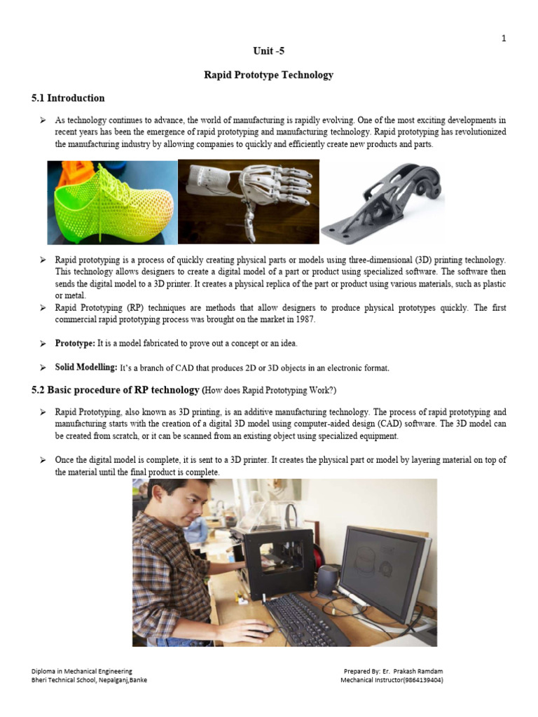 Unit 5 Rapid Prototype Technology | PDF