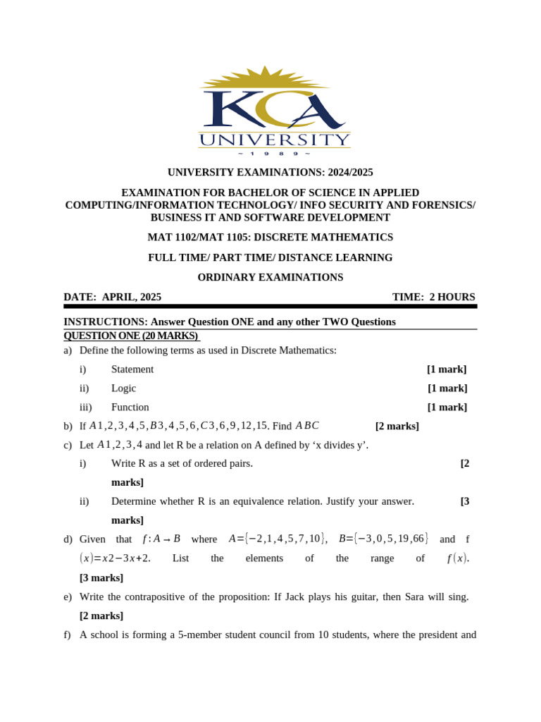 DISCRETE MATHEMATICS EXAM DRAFT APRIL 2025 (3) | PDF | Theoretical ...
