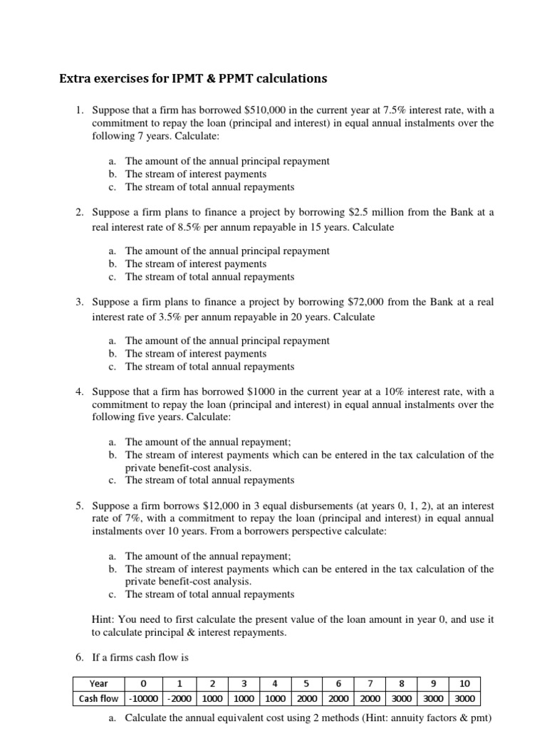 IPMT & PPMT Calculation Exercises | PDF | Business | Finance & Money ...