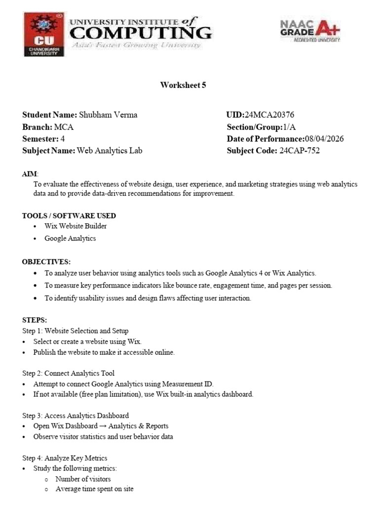 web exp 5 | PDF | Analytics | Usability
