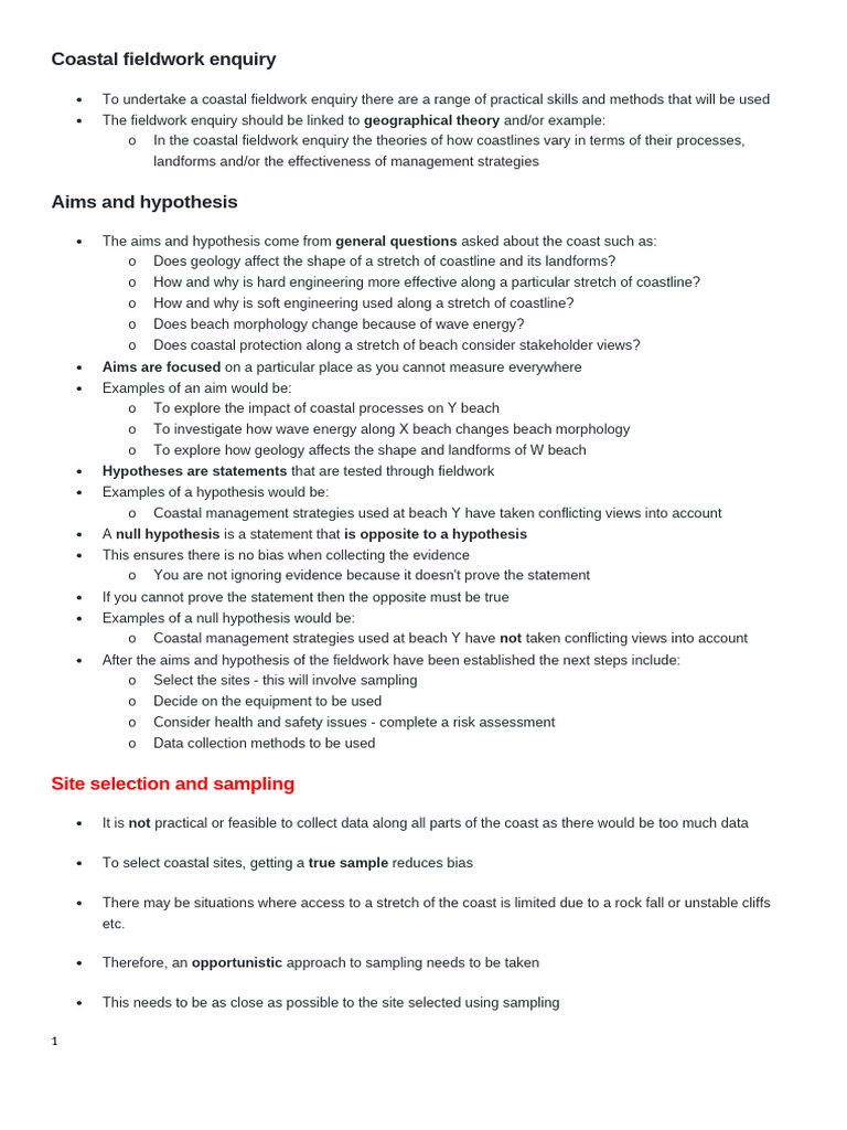 Coastal Field Work | PDF | Hypothesis | Sampling (Statistics)