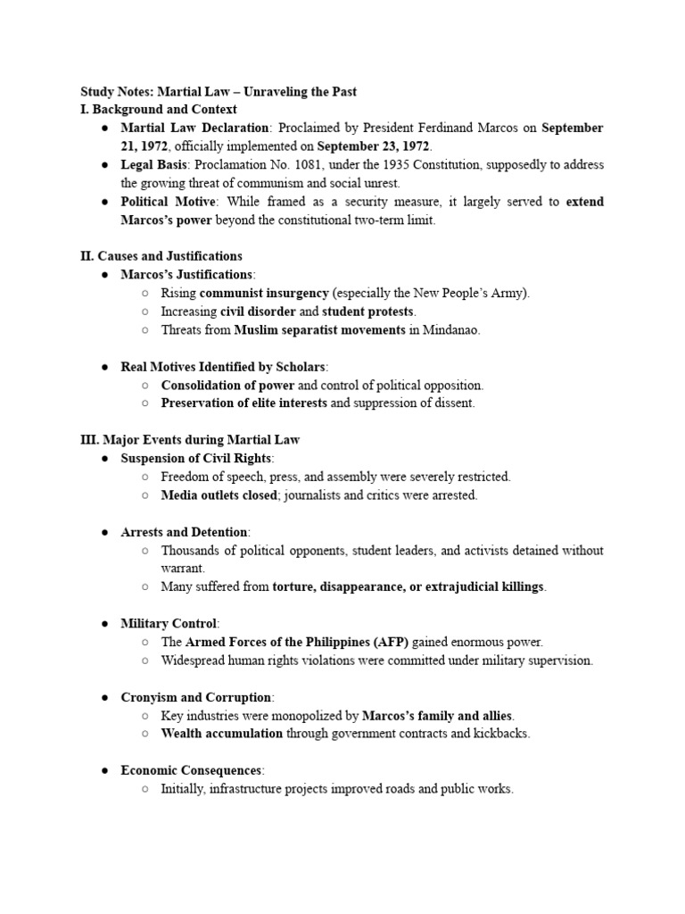 Martial Law Notes | PDF | Martial Law | Government